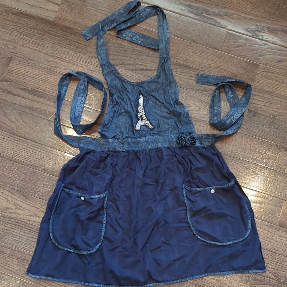 Sur La Table Blue Denim-Style Apron with Eiffel Tower Detail